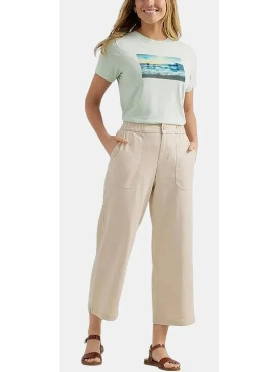 Lee Ultra Lux Womens 16 Comfort Pants Wide Leg Crop Capri High Rise Greige NEW - Picture 6 of 8